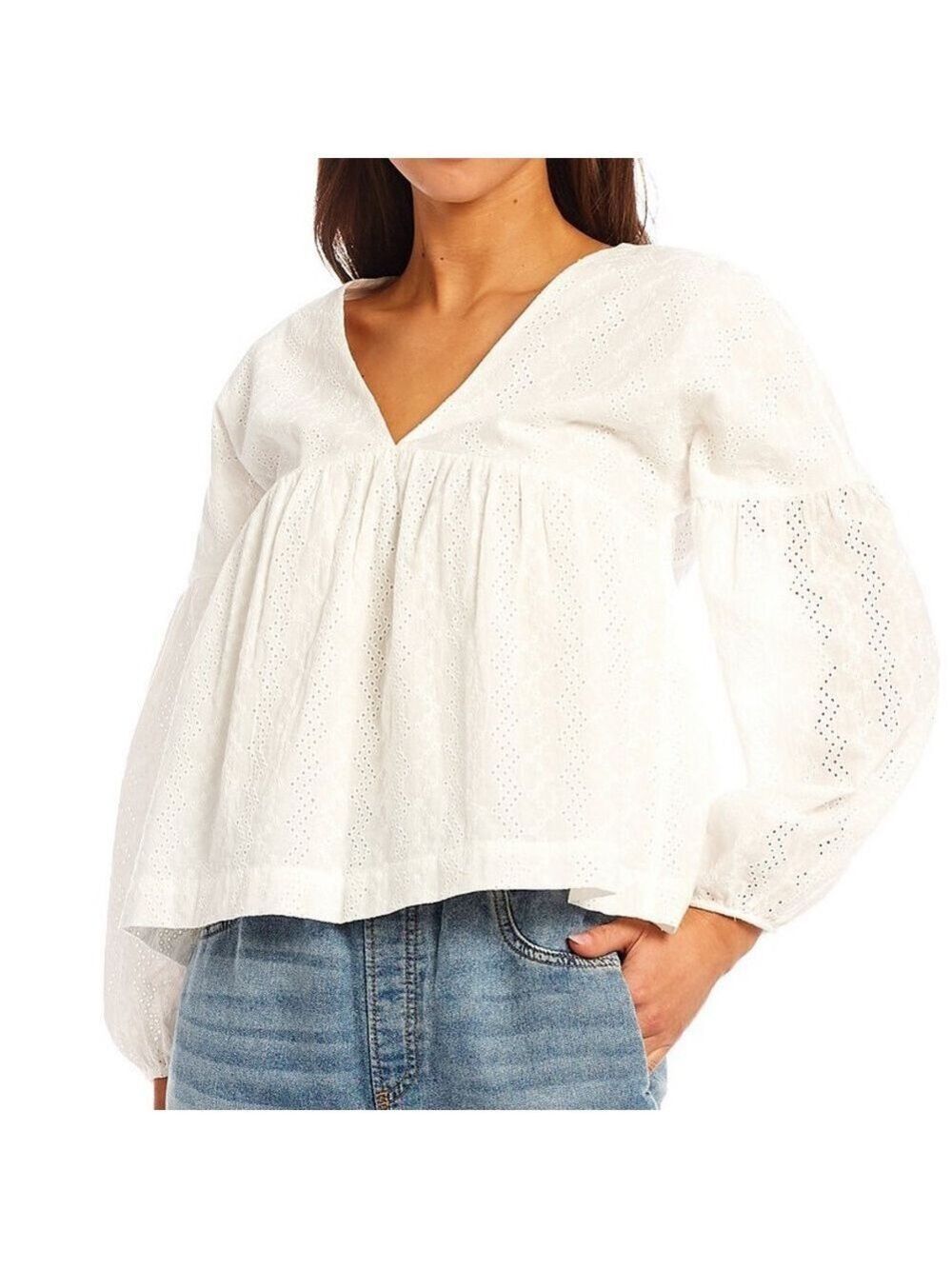White Eyelet Babydoll Top by Every - Multiple - Picture 2 of 12